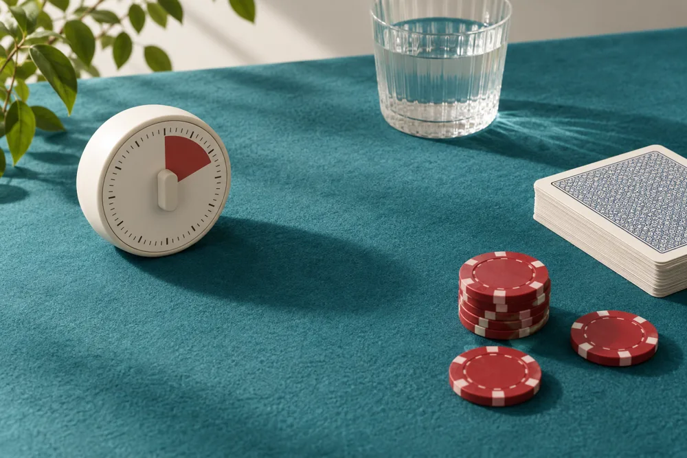 Timer analogico, carte coperte e fiches